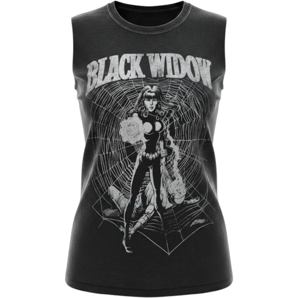 Marvel Comics Black Widow Graphic Muscle Tee Black Sleeveless Top Medium NEW
